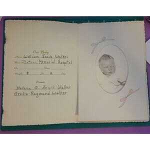 VINTAGE Found Birth Announcement Baby Photo boy Bataan Santa Fe NM Walker
